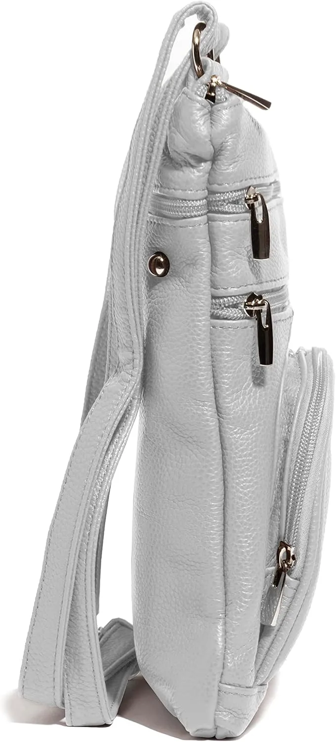 TOVOSO Crossbody Bag for Women, Genuine Leather Multi-Pocket Purse with Adjustable Strap, RFID Protection, Built-In Wallet