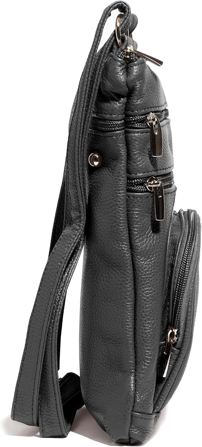 TOVOSO Crossbody Bag for Women, Genuine Leather Multi-Pocket Purse with Adjustable Strap, RFID Protection, Built-In Wallet