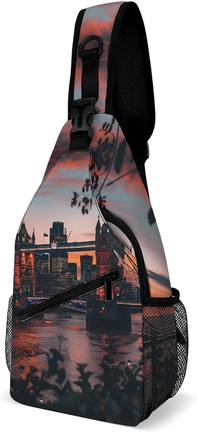 Tower Bridge The Sunset London England UK Crossbody Sling Bag Lightweight Travel Hiking Chest Bag Daypack for Men Women