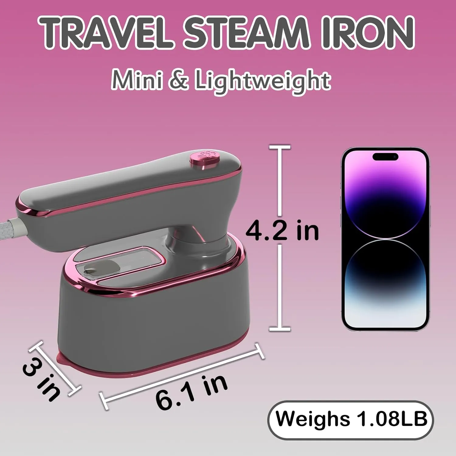 Travel Steamer Iron for Clothes - Portable Mini Ironing Machine, Small Size for College Dorm Home Essentials (Light Grey)