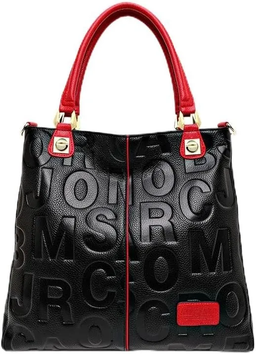 Trendy women's bag large capacity tote bag original design with embossed letter pattern beautiful bag cowhide material