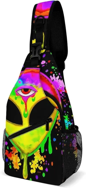 Trippy Acid Alien The Third Eye Sling Bags Men And Women Shoulder Backpack Chest Bag Cross Body Chest Sling Backpack.