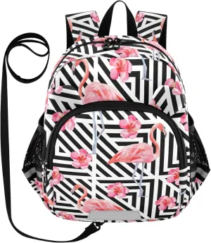 Tropic Flamingo Preschool Backpack Print Beautiful Daycare Bookbag School Backpack with Traction Rope for Kids 3-6