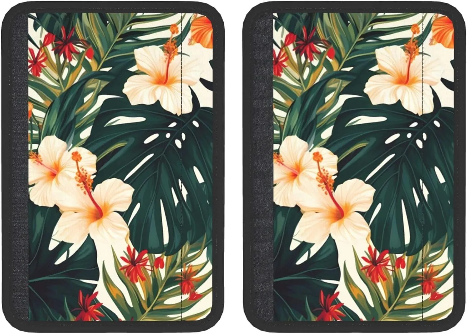 Tropical Summer Hawaiian Flower Palm Leaves Car Seat Belt Pad 2 Pack Universal Fit Seatbelt Cover Soft and Comfortable Backpack Shoulder Pad Adjustable Neck Cushion Protector Harness Pad for Car Bag