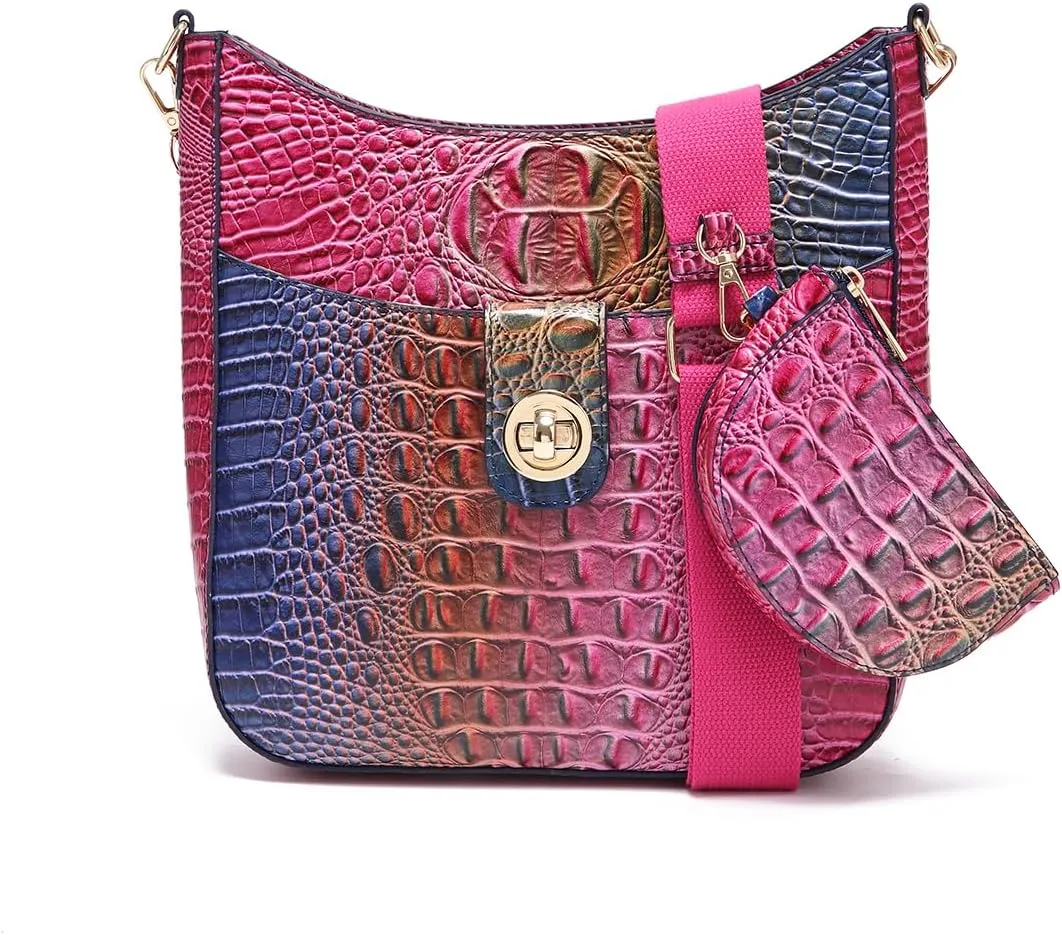 UBALDI Women Purse Satchel Bag Long Crossbody Classy Tote Bag Shoulder Purse Vegan Leather Ladies Handbags Embossed Pattern