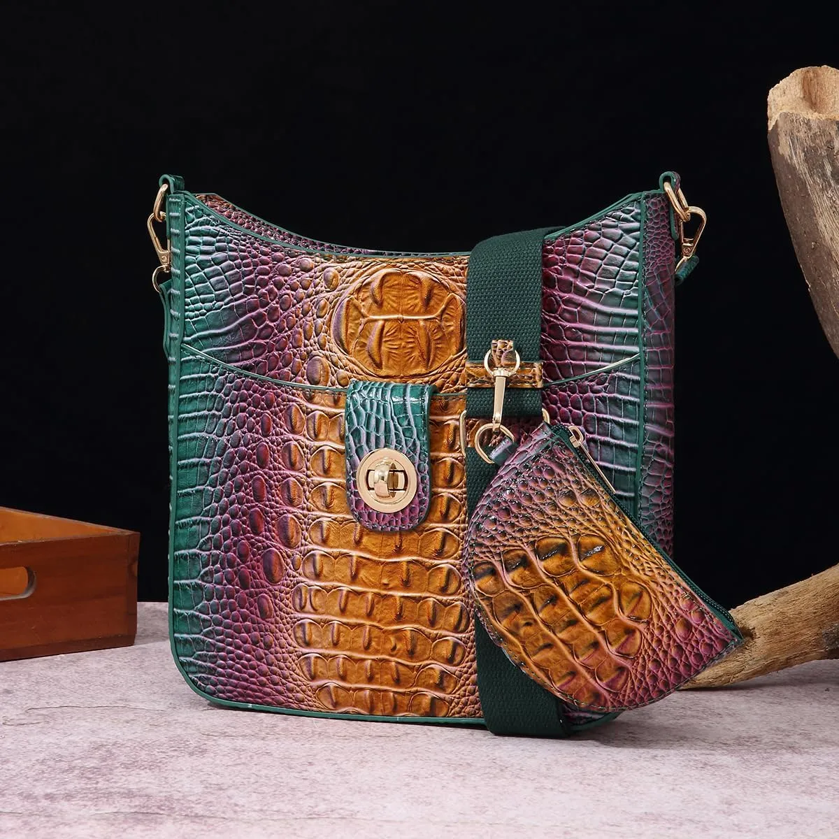 UBALDI Women Purse Satchel Bag Long Crossbody Classy Tote Bag Shoulder Purse Vegan Leather Ladies Handbags Embossed Pattern