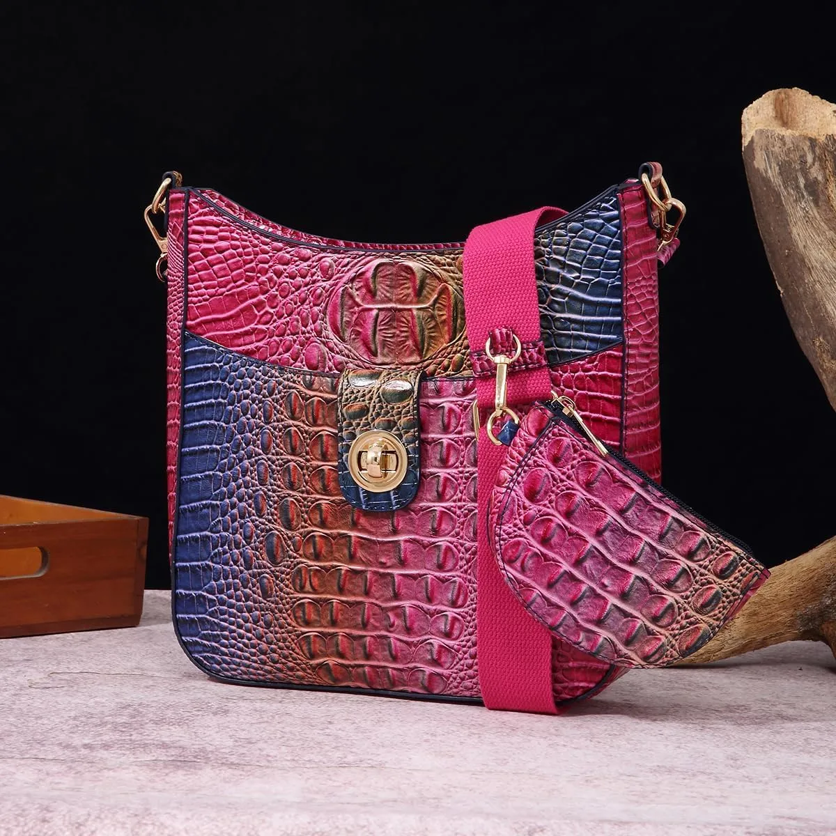 UBALDI Women Purse Satchel Bag Long Crossbody Classy Tote Bag Shoulder Purse Vegan Leather Ladies Handbags Embossed Pattern