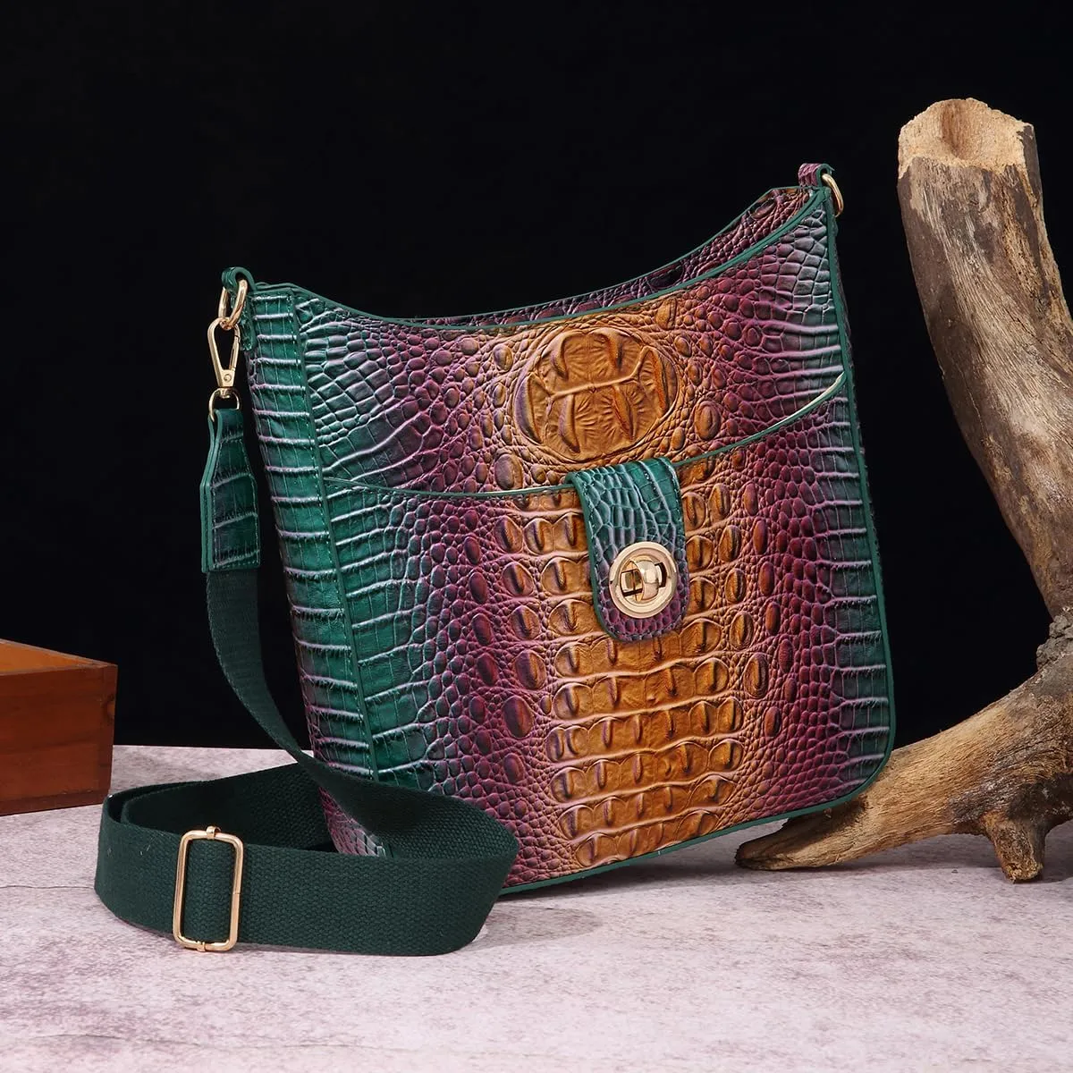 UBALDI Women Purse Satchel Bag Long Crossbody Classy Tote Bag Shoulder Purse Vegan Leather Ladies Handbags Embossed Pattern