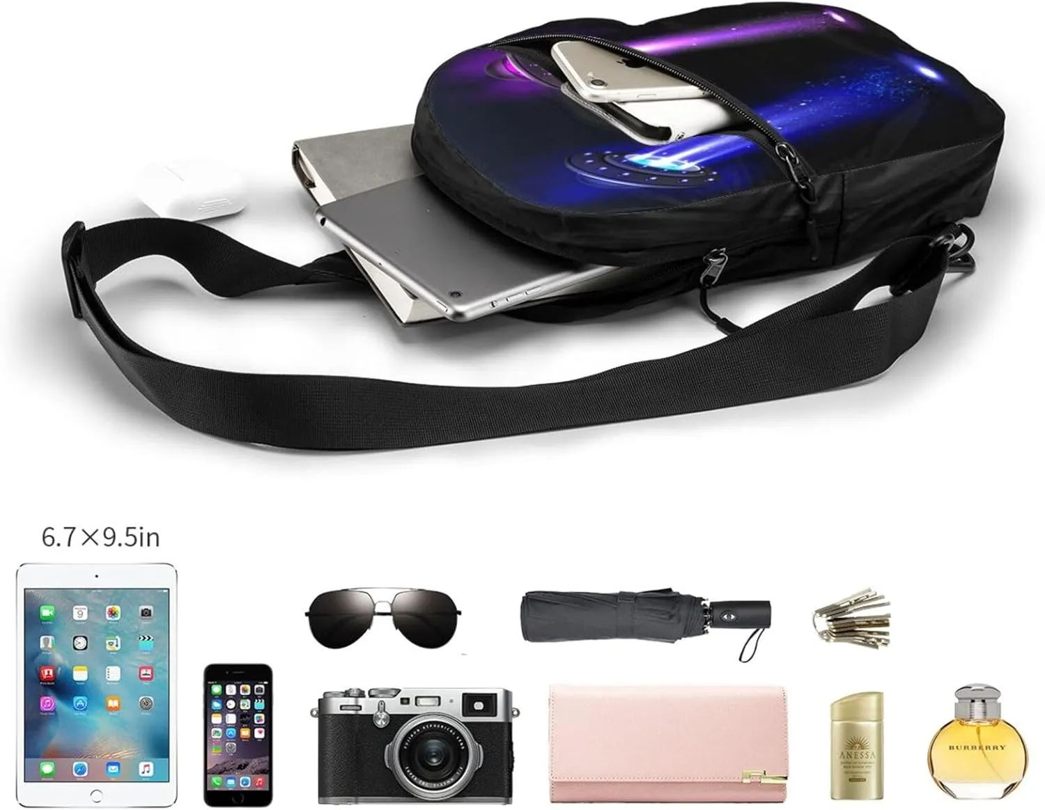 Ufo Alien Space Ships Sling Bag for Men Women, Small Crossbody Sling Backpack Shoulder Chest Bag, Anti Theft Travel Hiking Sports