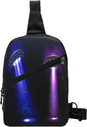 Ufo Alien Space Ships Sling Bag for Men Women, Small Crossbody Sling Backpack Shoulder Chest Bag, Anti Theft Travel Hiking Sports