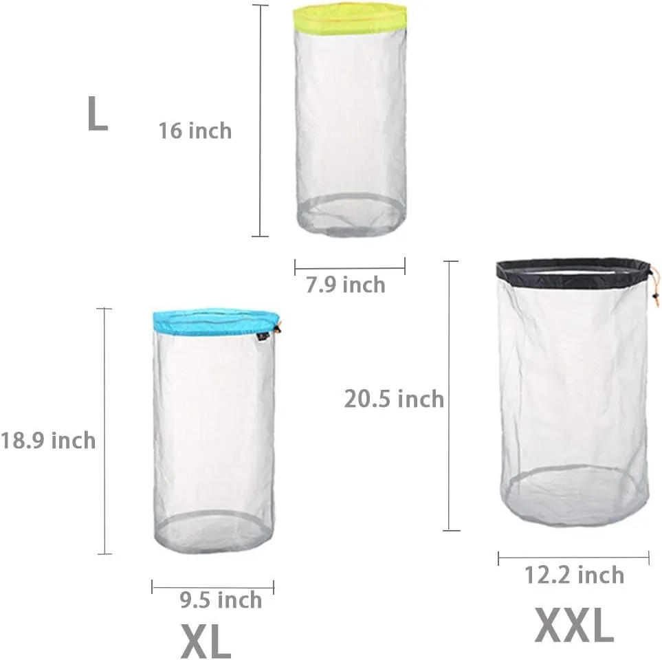 Ultra Light Stuff Sacks Nylon Mesh Drawstring Storage Bag S M L XL XXL for Camping Travel Hiking Outdoor Sports