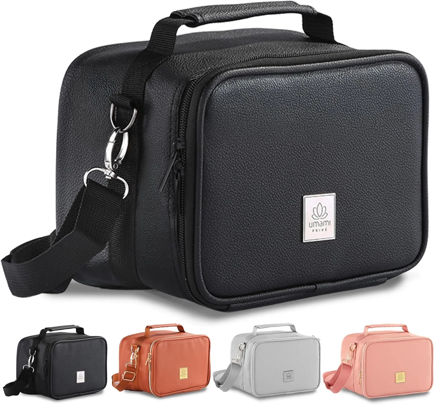 Umami Adult Lunch Box for Women/Men, Premium Vegan Leather Small Insulated Bag, Perfect Capacity, Reusable & Easy to Clean Office Lunch Bag for Women/Men, Cute & Practical Cooler Tote, Deep Black