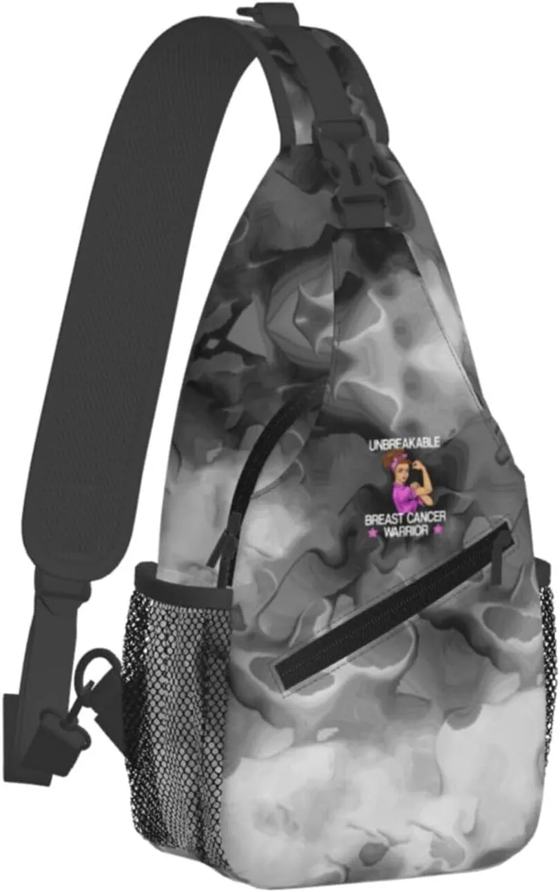 Unbreakable Breast Cancer Warrior Sling Bag Crossbody Backpack Shoulder Casual Daypack Bag for Men Women