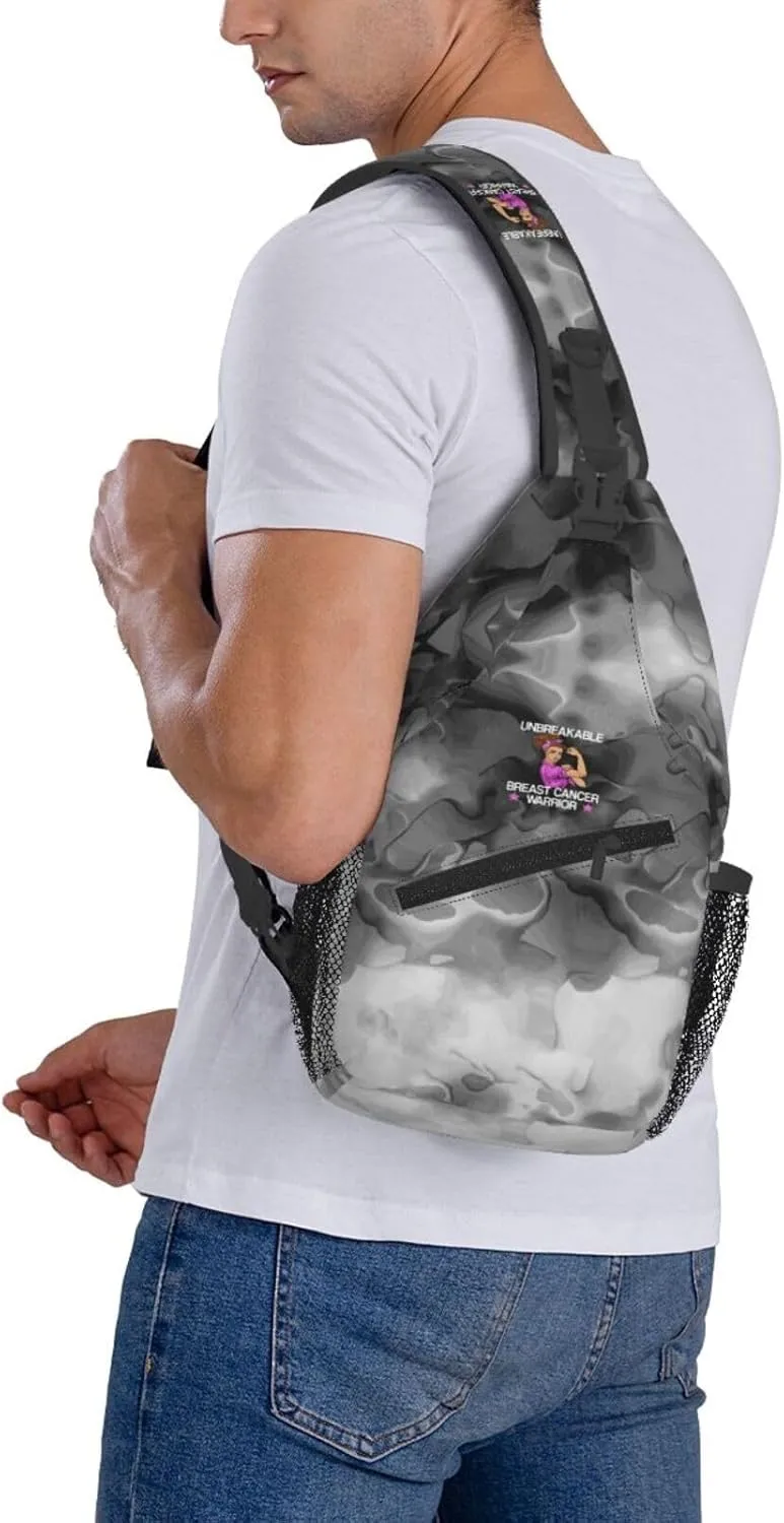 Unbreakable Breast Cancer Warrior Sling Bag Crossbody Backpack Shoulder Casual Daypack Bag for Men Women