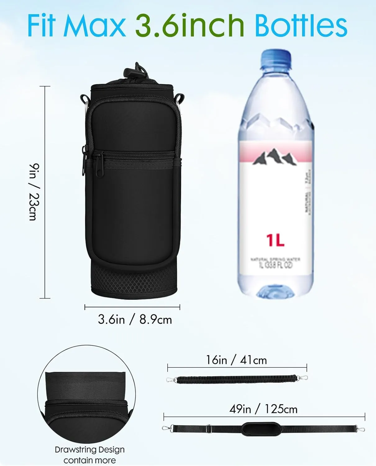Under 32 oz Water Bottle Holder Bag with Strap - Crossbody & Woven Handle Sling for Carrier Walking with Phone Pocket