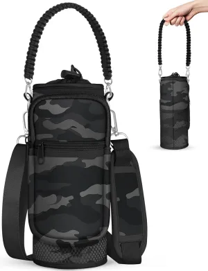 Under 32 oz Water Bottle Holder Bag with Strap - Crossbody & Woven Handle Sling for Carrier Walking with Phone Pocket
