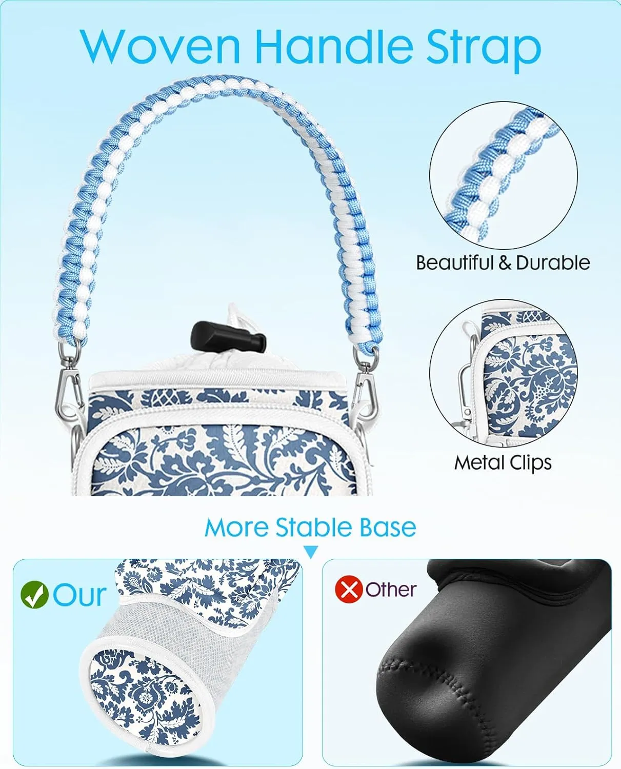 Under 32 oz Water Bottle Holder Bag with Strap - Crossbody & Woven Handle Sling for Carrier Walking with Phone Pocket