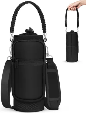 Under 32 oz Water Bottle Holder Bag with Strap - Crossbody & Woven Handle Sling for Carrier Walking with Phone Pocket