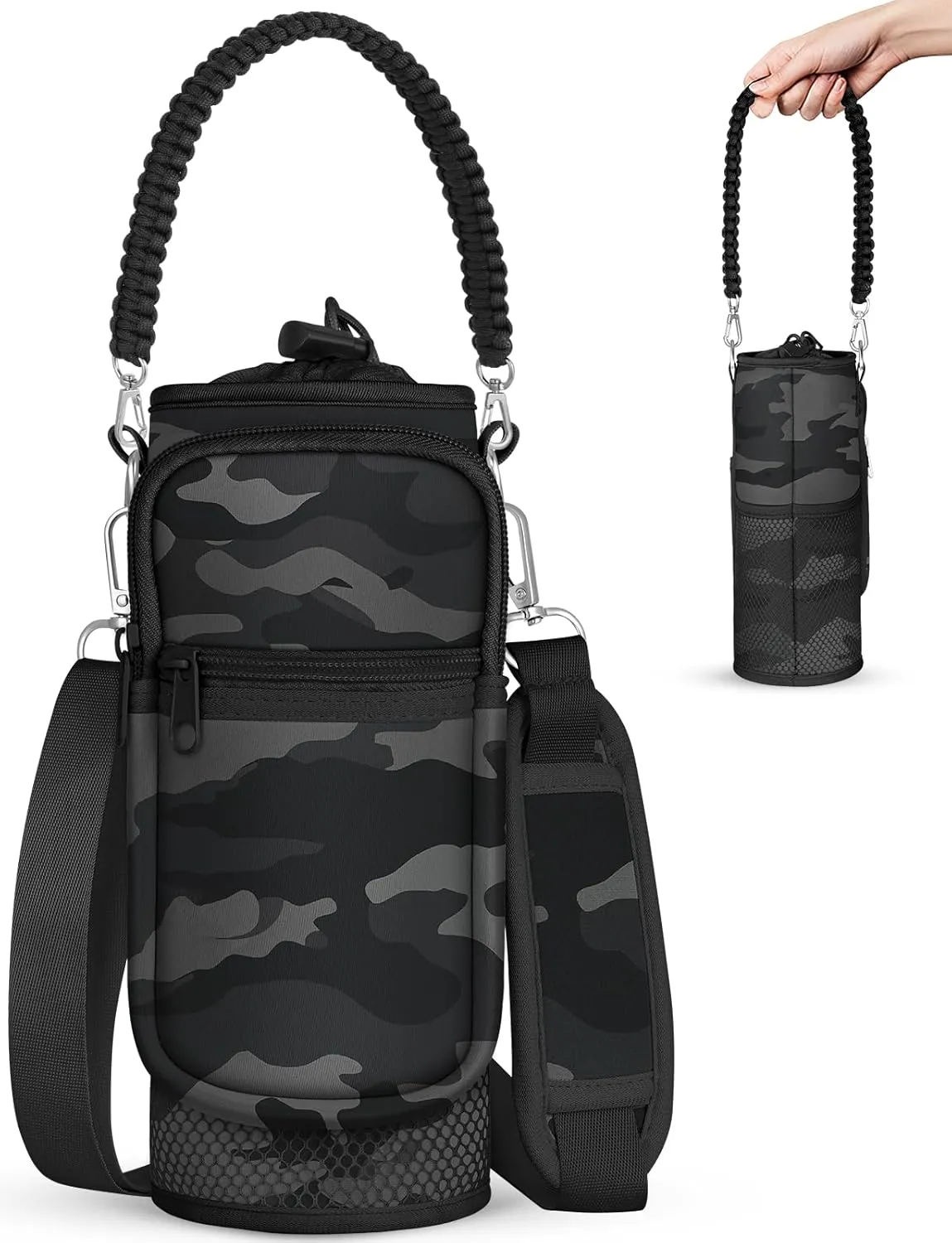 Under 32 oz Water Bottle Holder Bag with Strap - Crossbody & Woven Handle Sling for Carrier Walking with Phone Pocket