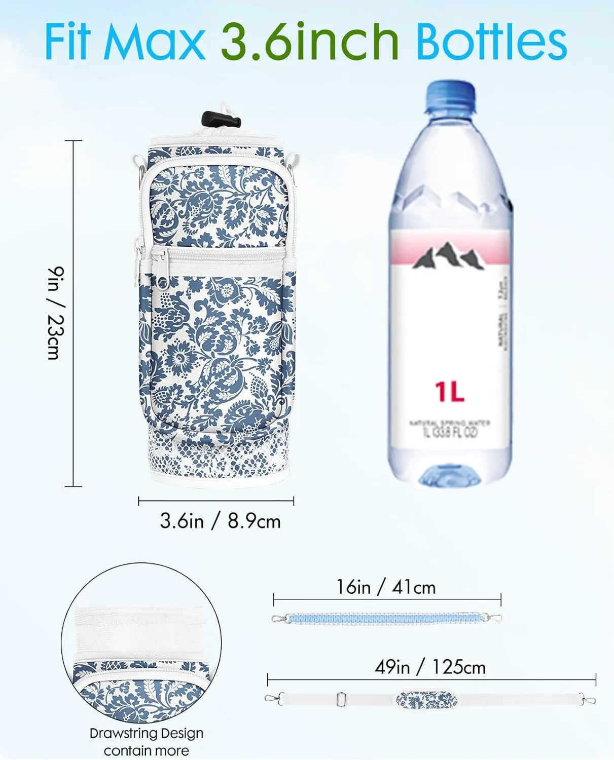 Under 32 oz Water Bottle Holder Bag with Strap - Crossbody & Woven Handle Sling for Carrier Walking with Phone Pocket