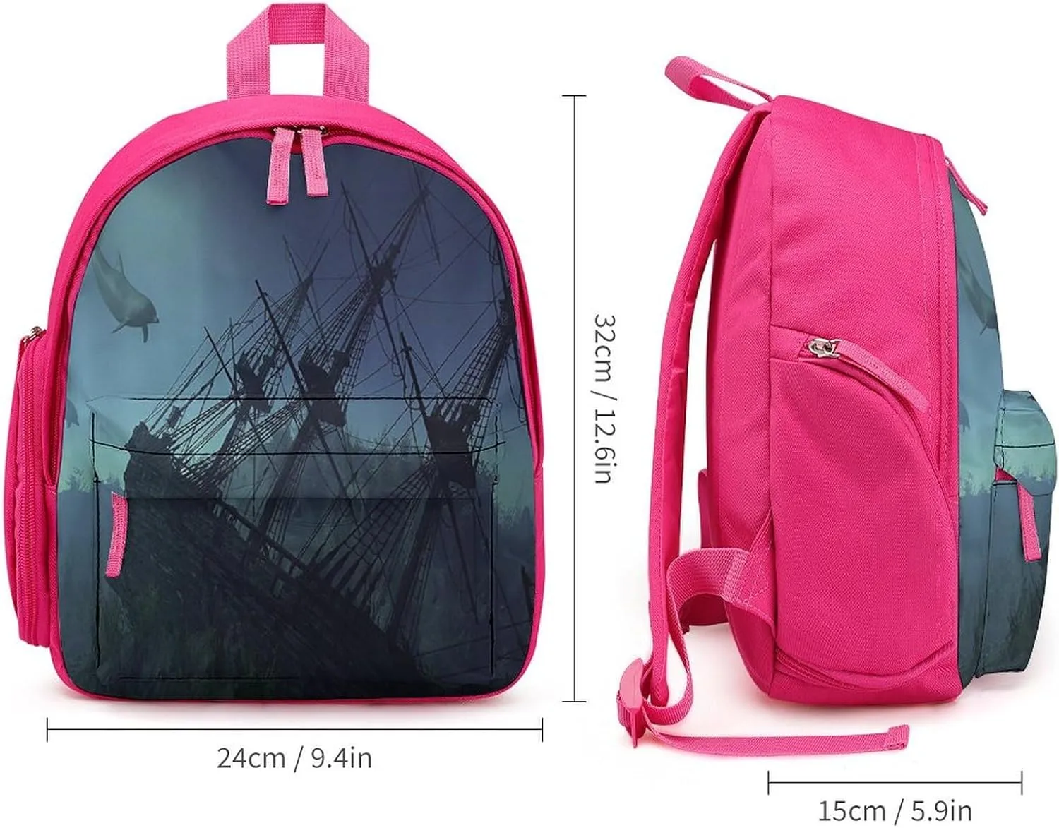 Undersea Shipwreck Simple Backpack Lightweight Cute Printing Shoulder Bag Family Travel Pink-style