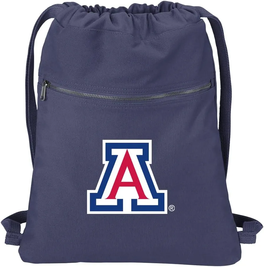 University of Arizona Drawstring Backpack 100% COTTON Arizona Wildcats Cinch Bag (Navy)