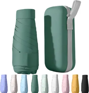 UPF50  Mini Travel Umbrella 15cm – Windproof Compact Parasol with Zippered Case (225g for Hiking/Pocket), UV Protection & Multi-Functional Key Holder
