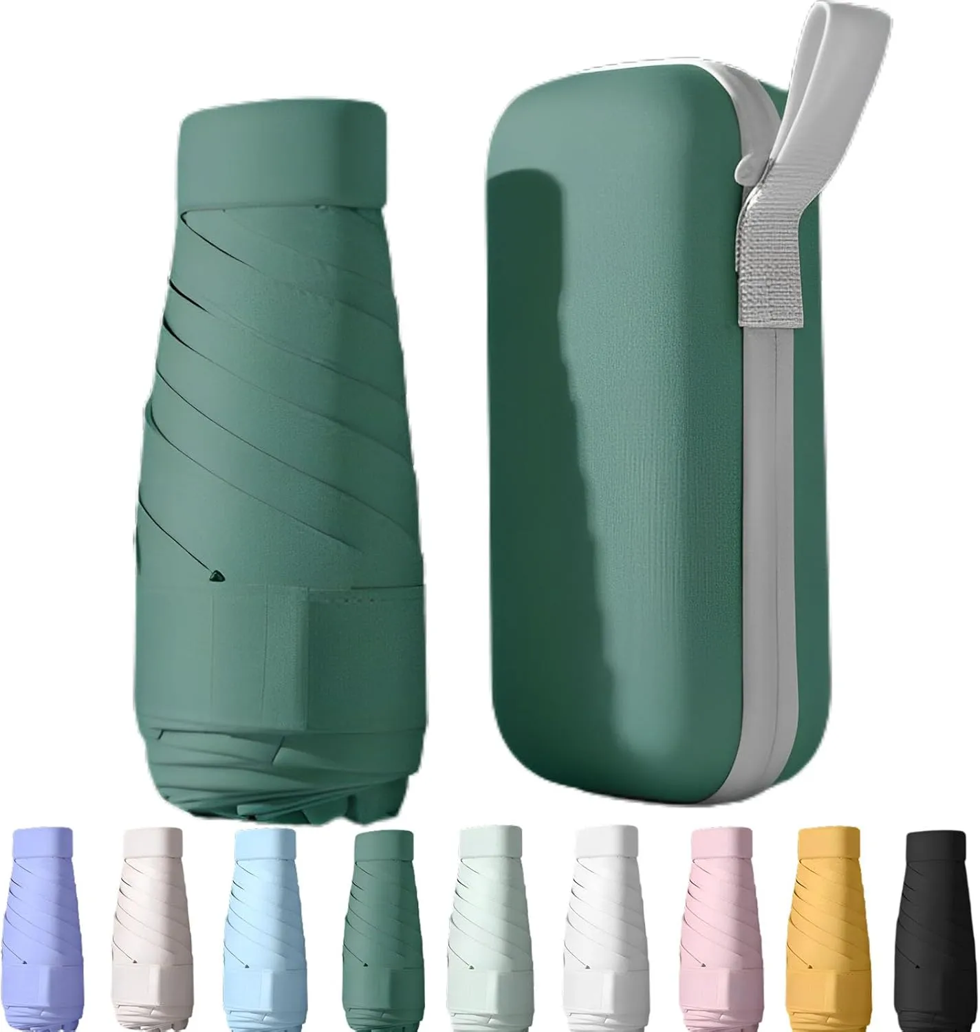 UPF50  Mini Travel Umbrella 15cm – Windproof Compact Parasol with Zippered Case (225g for Hiking/Pocket), UV Protection & Multi-Functional Key Holder