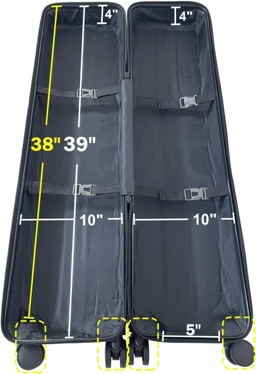 Upgraded 39" Hard Travel Case with 4 Spinner Wheels and Handles for Roll Up Banner Stand or Backdrop Booth Frame - Interior Dimensions: 39"L x 10" W x 8"