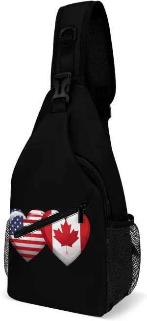 USA Canada Heart Country Flag American Canadian Sling Bag for Men Women Durable Crossbody Backpack Chest Bag Daypack for Travel Hiking