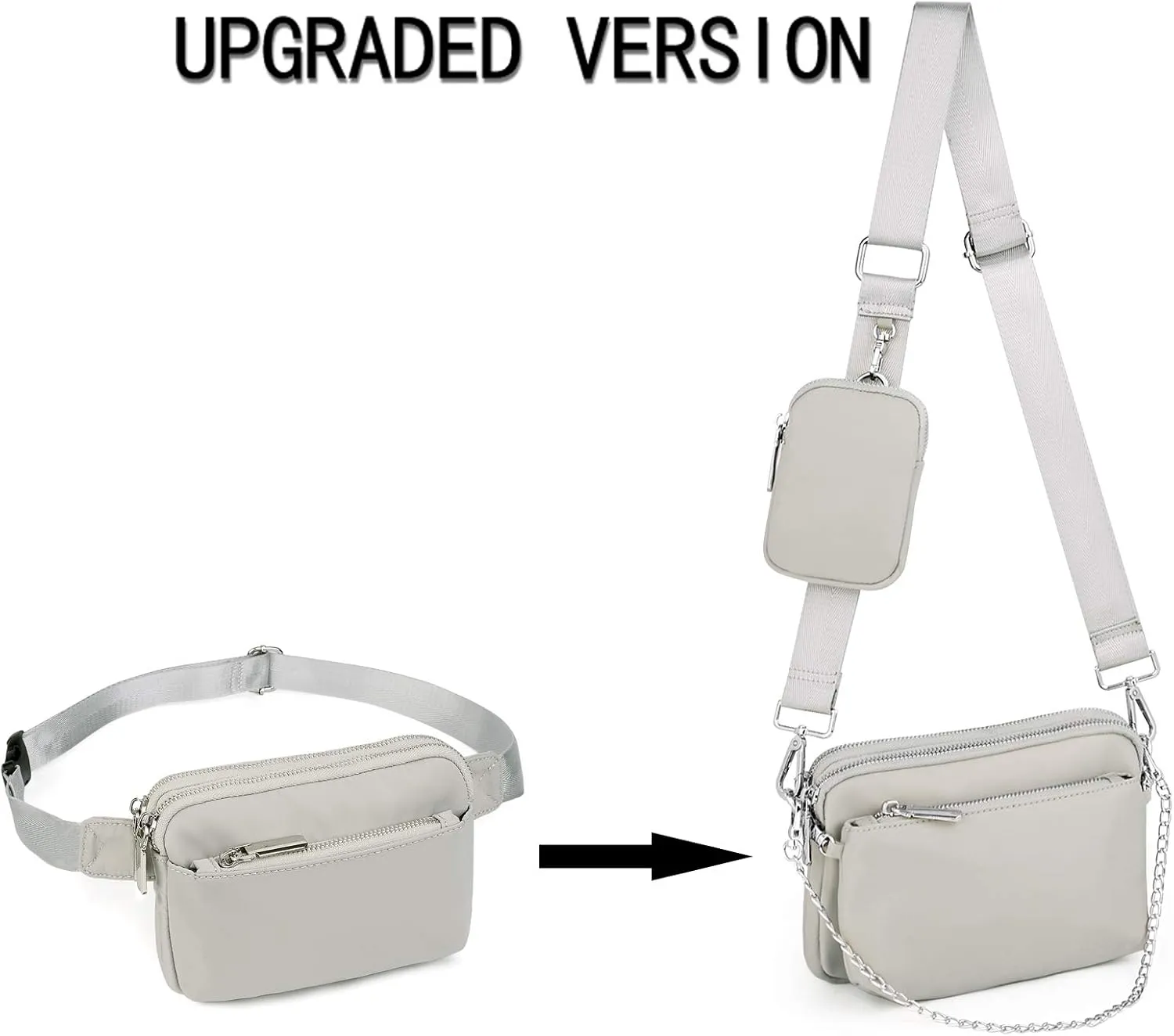 UTO Small Crossbody Bags for Women 3 in 1 Trendy Belt Purse Fashion Designer Mini Cute Sling Fanny Chest Pack