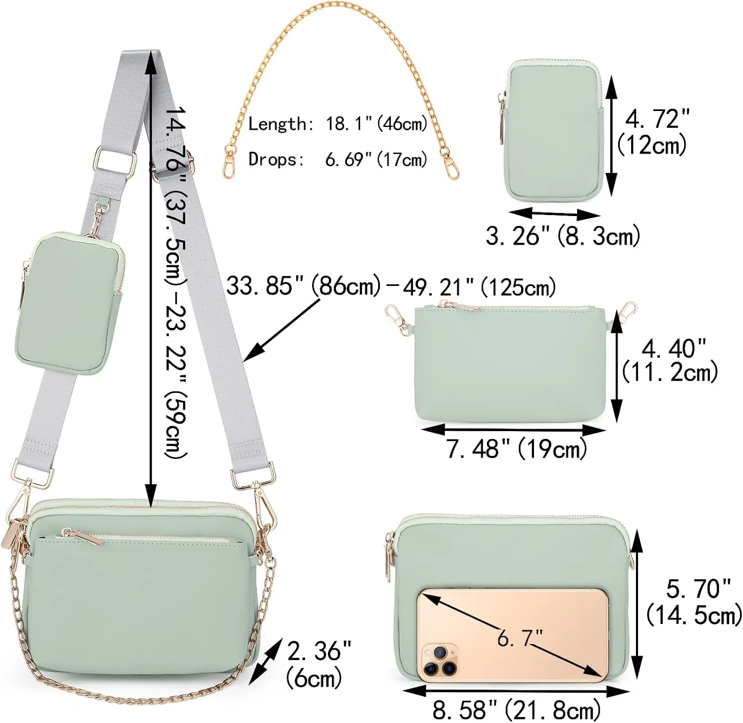 UTO Small Crossbody Bags for Women 3 in 1 Trendy Belt Purse Fashion Designer Mini Cute Sling Fanny Chest Pack