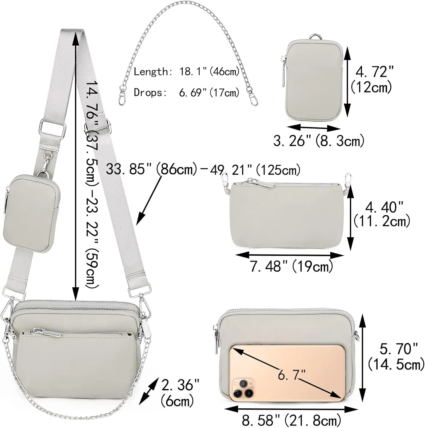 UTO Small Crossbody Bags for Women 3 in 1 Trendy Belt Purse Fashion Designer Mini Cute Sling Fanny Chest Pack