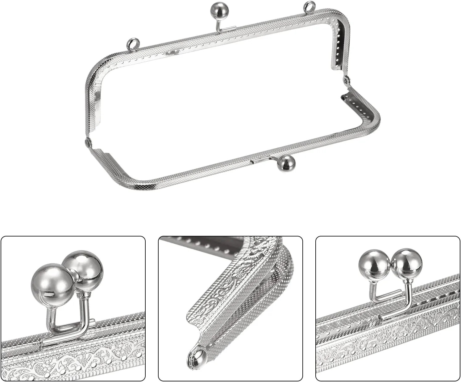 uxcell Metal Purse Frames - 8.07" 4Pcs Kiss Lock Clasp Frame Rectangle Embossed Clutch Frame Handles for Coin Purse Sewing Bag Making DIY Craft, Silver Tone