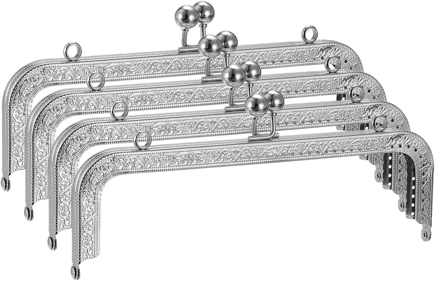 uxcell Metal Purse Frames - 8.07" 4Pcs Kiss Lock Clasp Frame Rectangle Embossed Clutch Frame Handles for Coin Purse Sewing Bag Making DIY Craft, Silver Tone