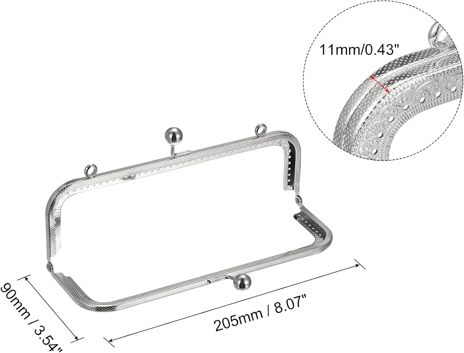 uxcell Metal Purse Frames - 8.07" 4Pcs Kiss Lock Clasp Frame Rectangle Embossed Clutch Frame Handles for Coin Purse Sewing Bag Making DIY Craft, Silver Tone