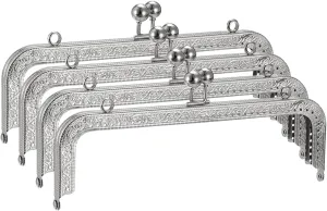uxcell Metal Purse Frames - 8.07" 4Pcs Kiss Lock Clasp Frame Rectangle Embossed Clutch Frame Handles for Coin Purse Sewing Bag Making DIY Craft, Silver Tone