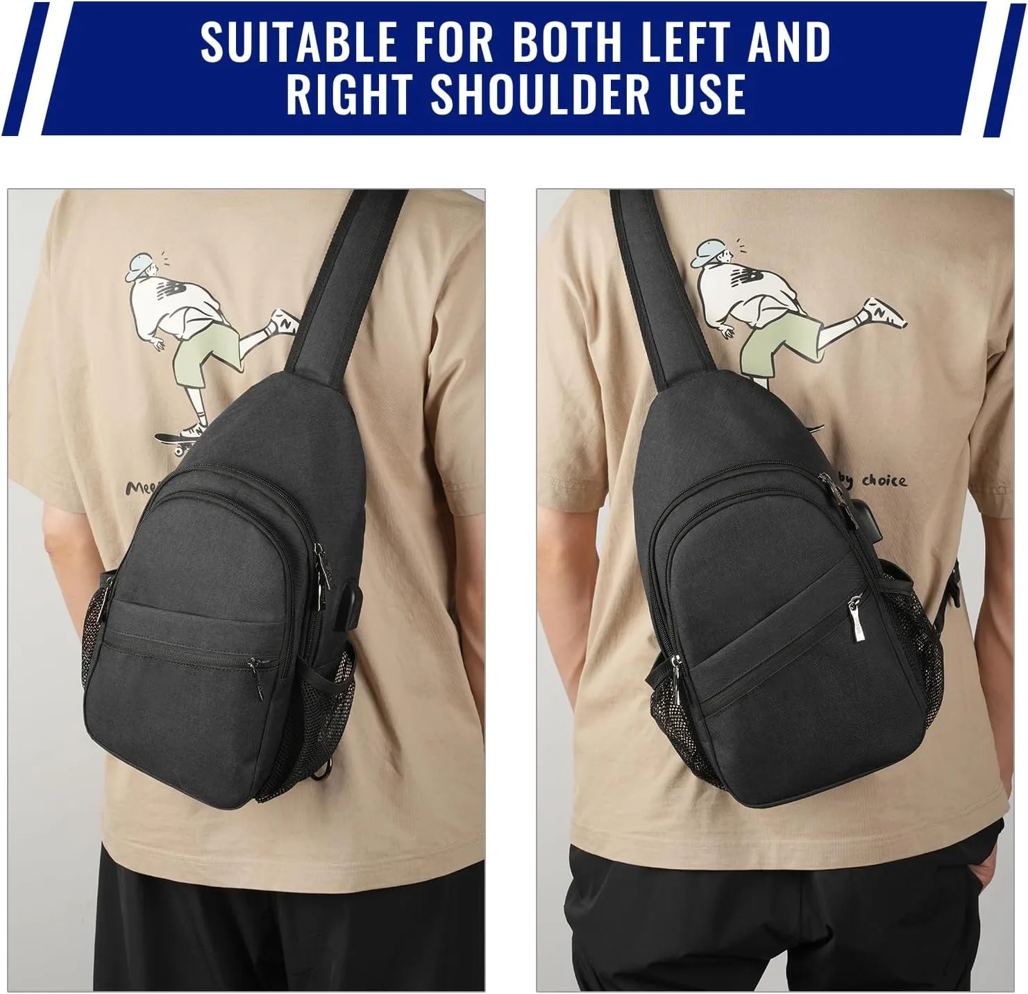 VADOO Sling Backpack with RFID Blocking and Phone Holder on Strap for Men Women Crossbody Chest Bag for Travel Hiking