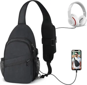 VADOO Sling Backpack with RFID Blocking and Phone Holder on Strap for Men Women Crossbody Chest Bag for Travel Hiking