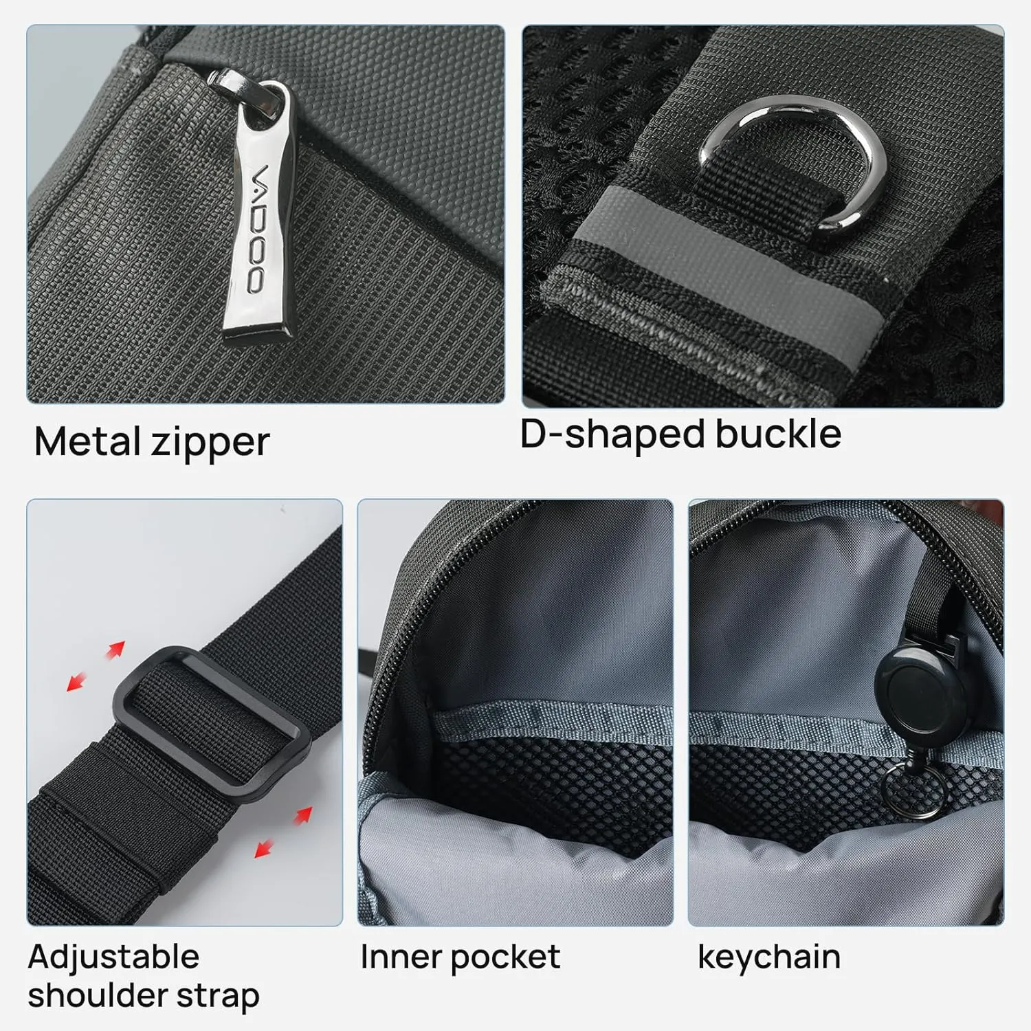 VADOO Sling Bag, Small Crossbody Bag with RFID Blocking for Women and Men, Lightweight Chest Phone Mini Bag for Travel Casual