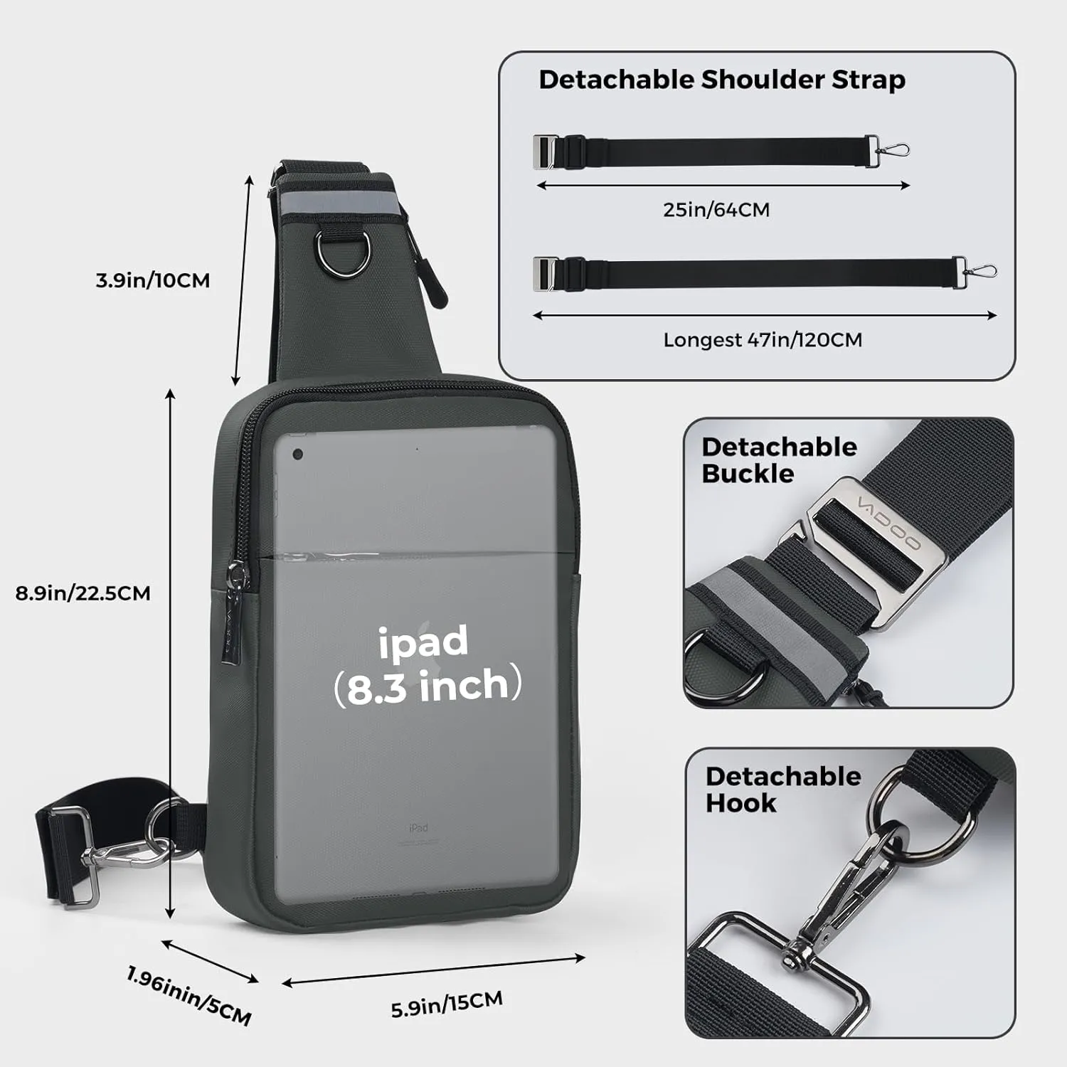 VADOO Sling Bag, Small Crossbody Bag with RFID Blocking for Women and Men, Lightweight Chest Phone Mini Bag for Travel Casual