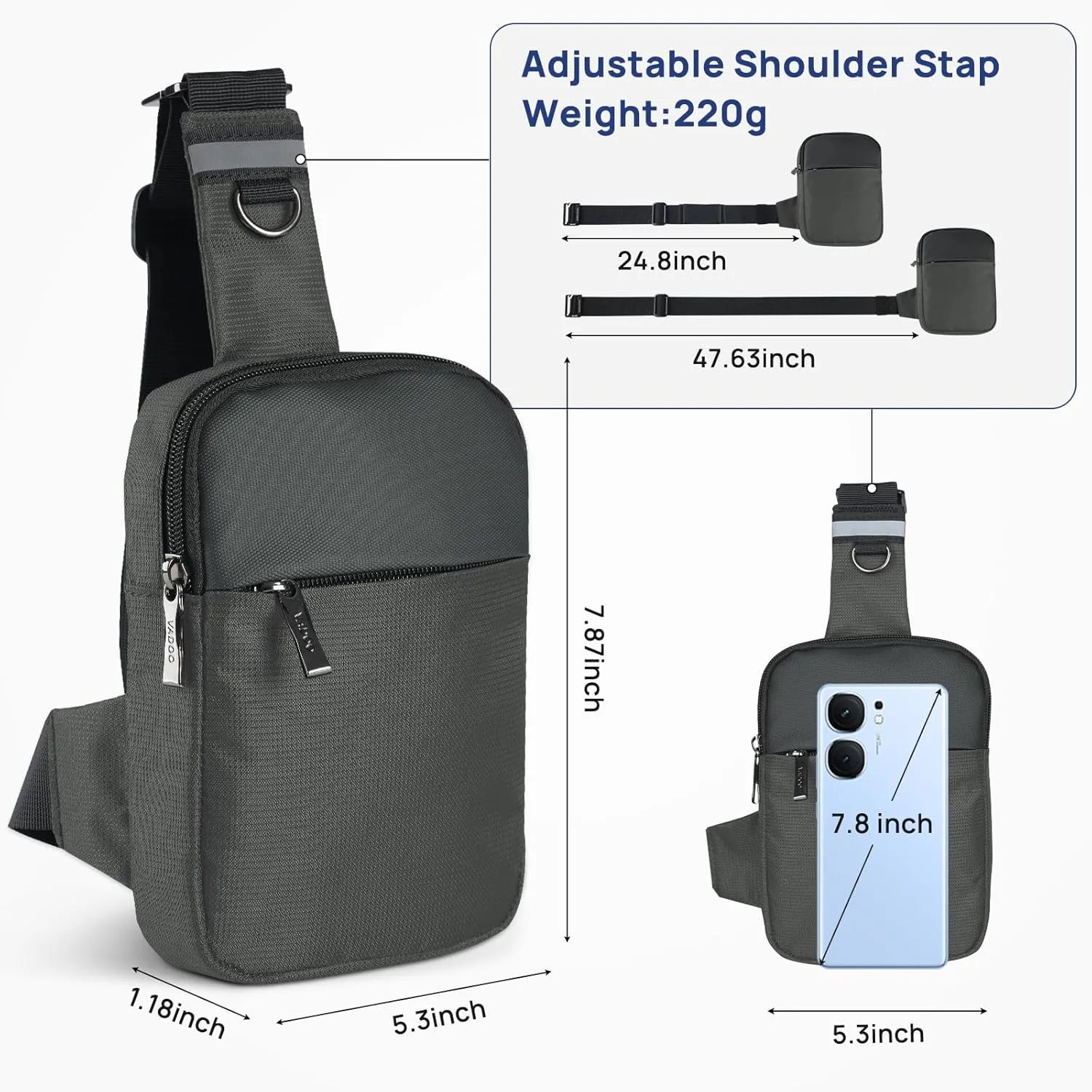 VADOO Sling Bag, Small Crossbody Bag with RFID Blocking for Women and Men, Lightweight Chest Phone Mini Bag for Travel Casual