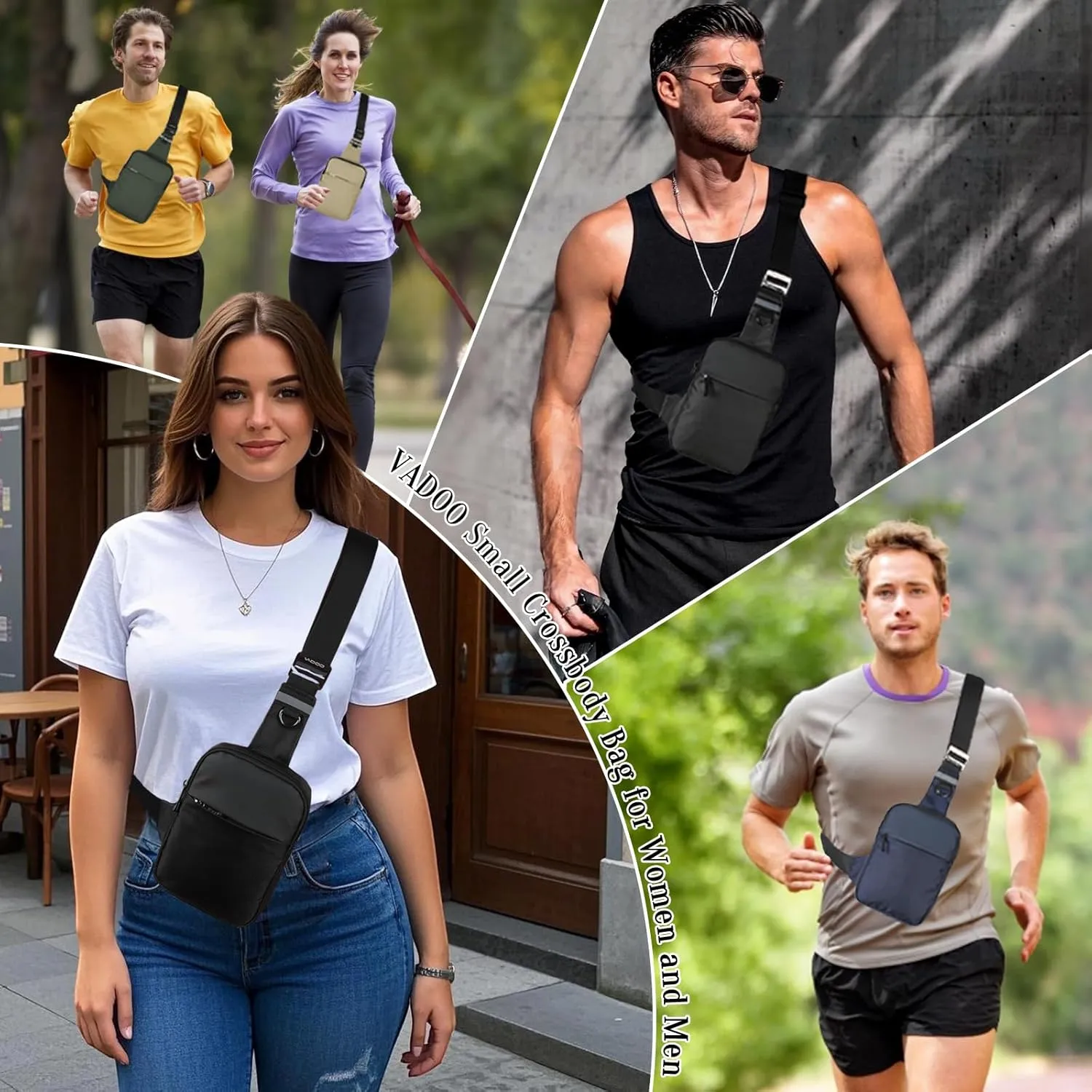 VADOO Sling Bag, Small Crossbody Bag with RFID Blocking for Women and Men, Lightweight Chest Phone Mini Bag for Travel Casual