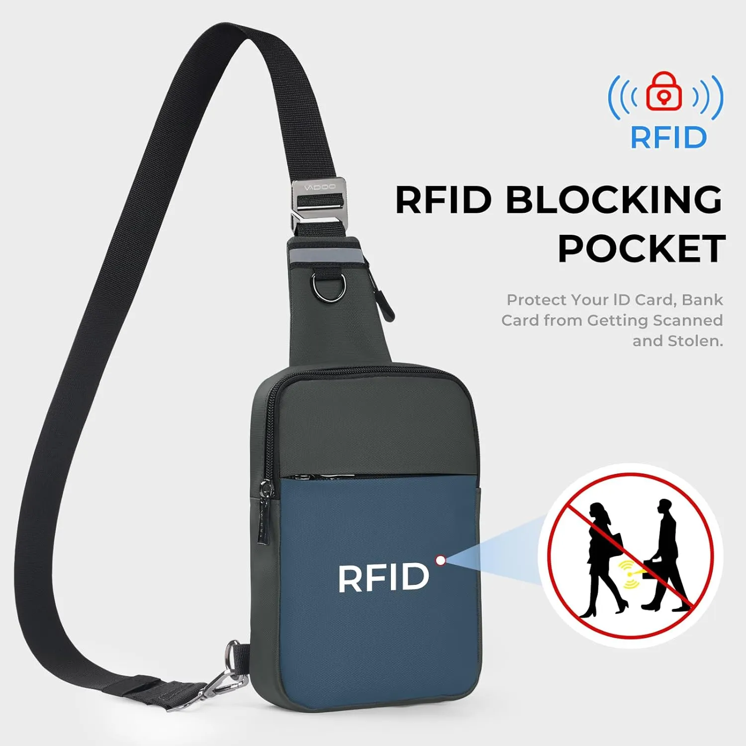 VADOO Sling Bag, Small Crossbody Bag with RFID Blocking for Women and Men, Lightweight Chest Phone Mini Bag for Travel Casual