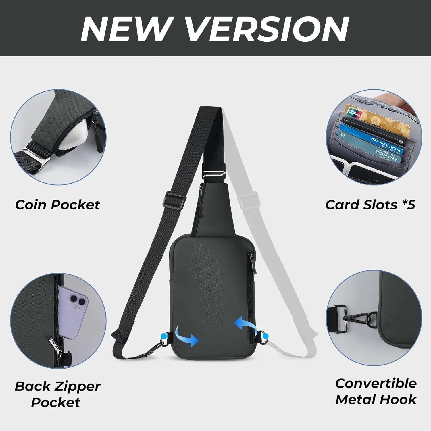 VADOO Sling Bag, Small Crossbody Bag with RFID Blocking for Women and Men, Lightweight Chest Phone Mini Bag for Travel Casual