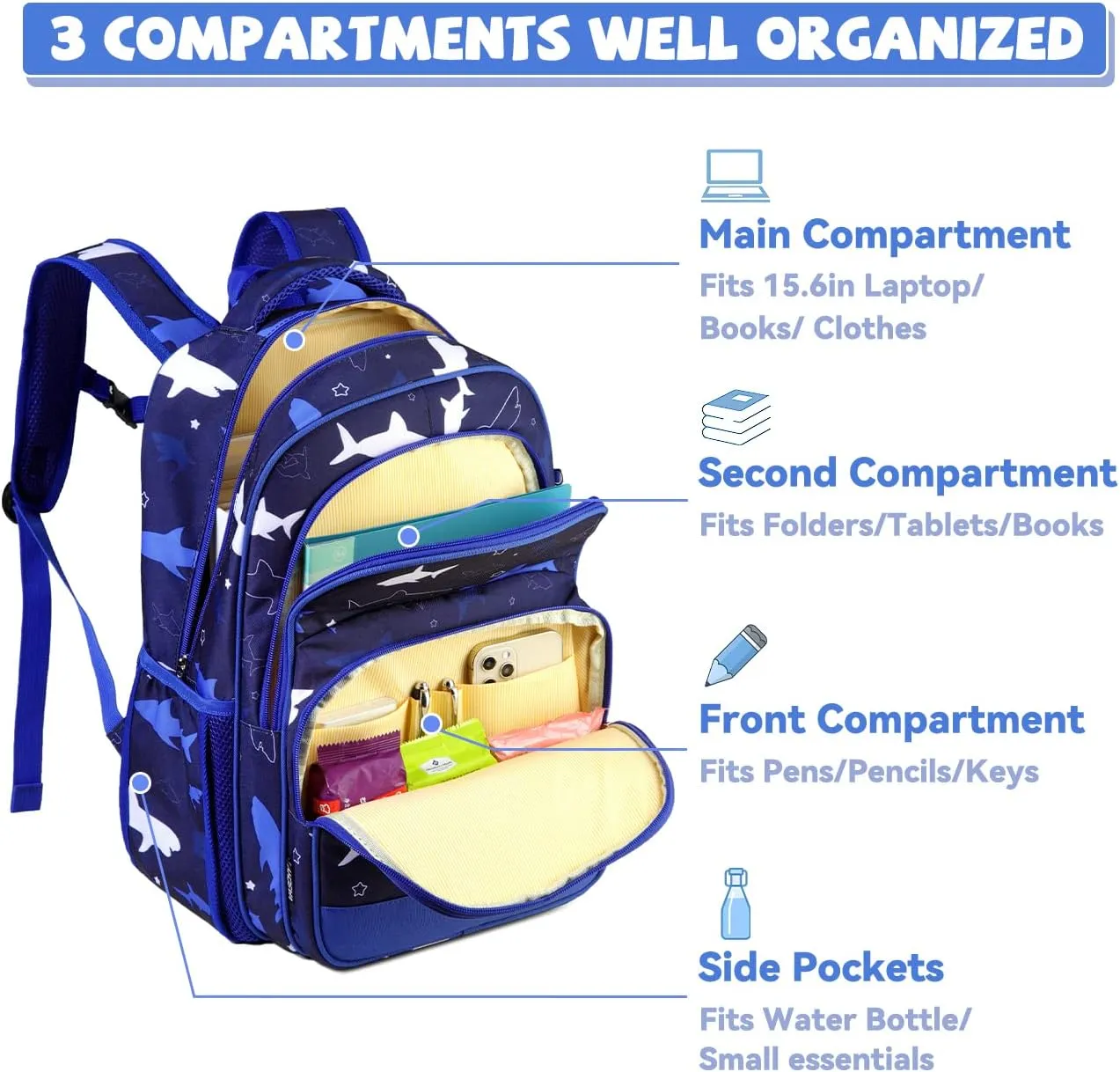 VASCHY Kids backpacks, 16in Water Resistant Boys Girls Backpack for Preschool/Primary/Elementary School Bookbag