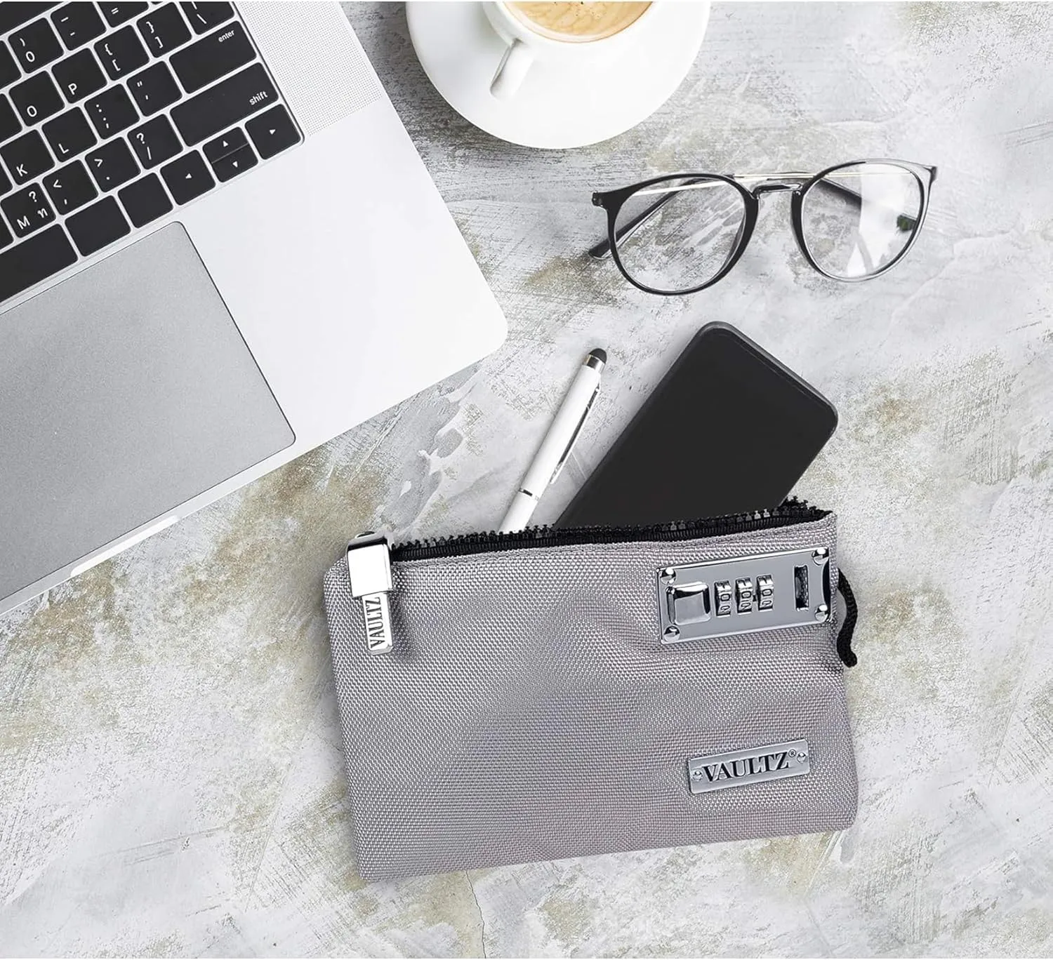 Vaultz Money Bag with Lock - 5 x 8 Inches, Men & Women's Locking Accessories Pouch for Cash, Bank Deposits, Wallet, Medicine, Phone and Credit Cards - Gray