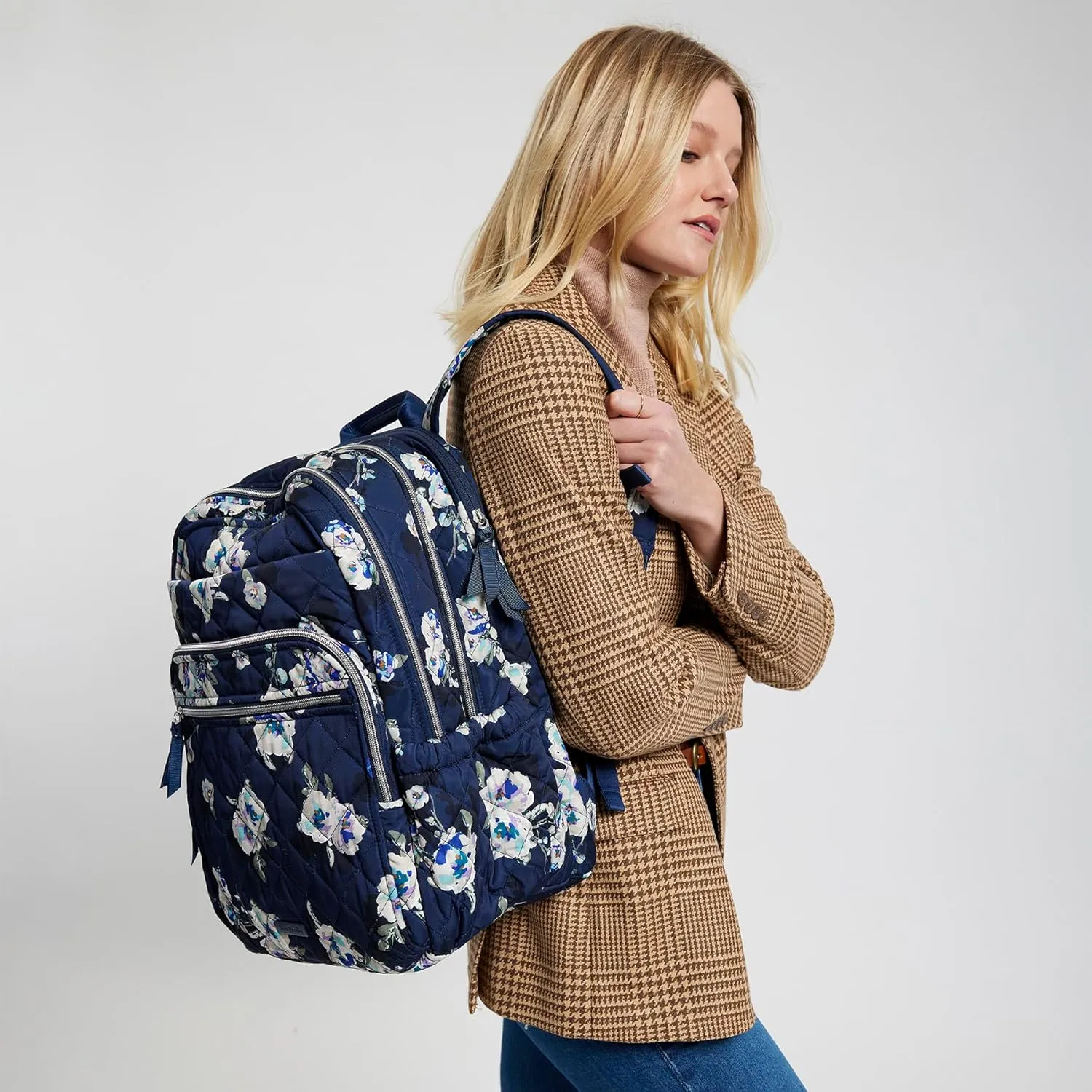 Vera Bradley Women's, Performance Twill Xl Campus Backpack, Blooms and Branches Navy, One Size