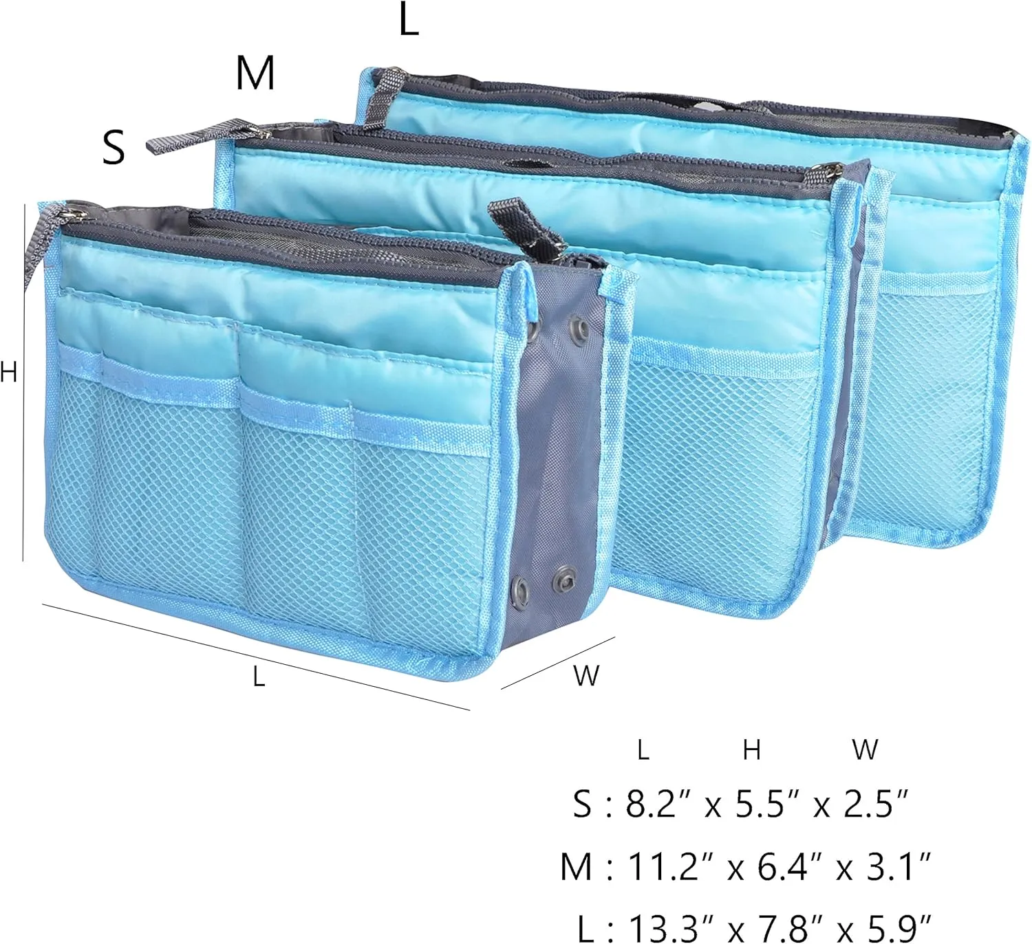 Vercord Purse Organizer Insert for Handbags Bag Organizers Inside Tote Pocketbook Women Nurse Nylon 13 Pockets Blue Large