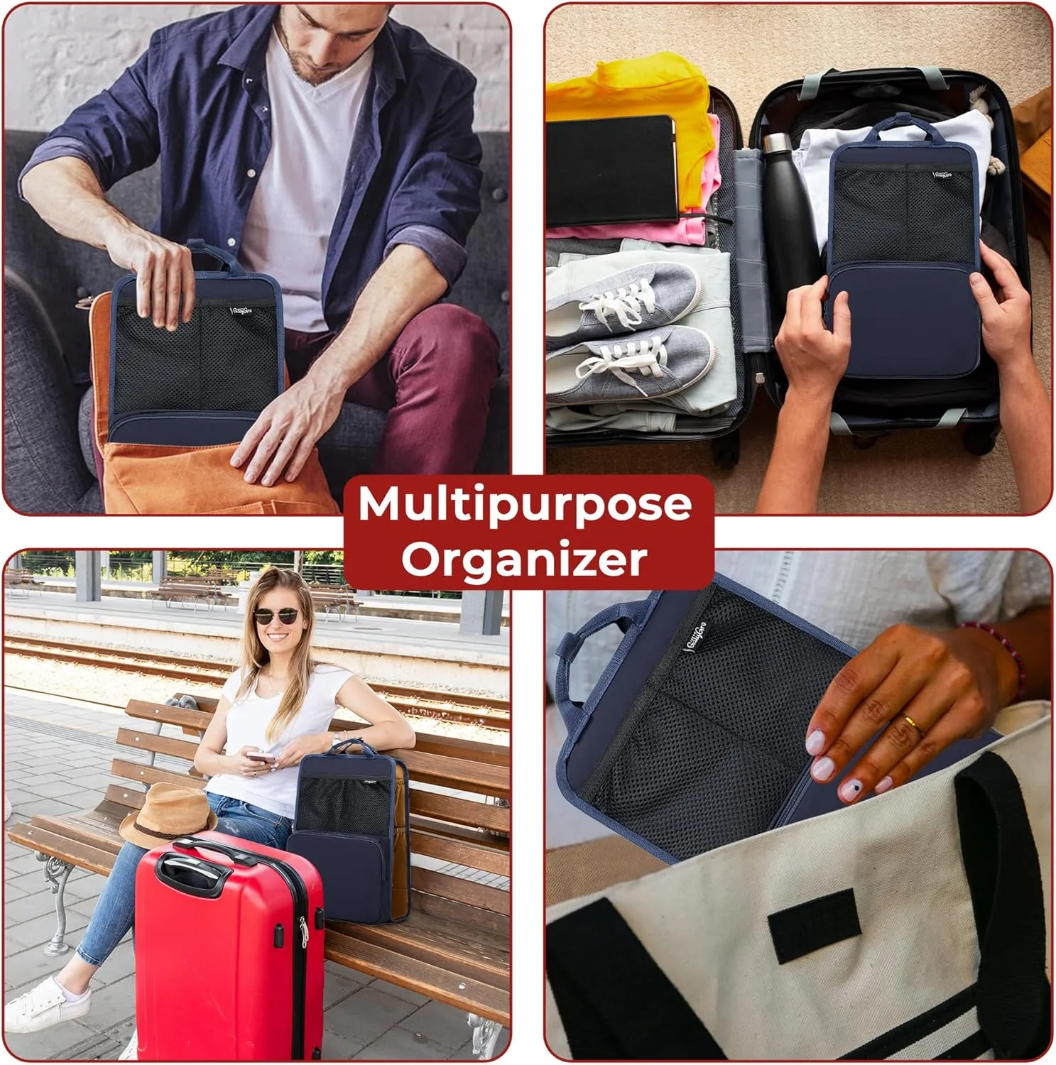Vertical Backpack Organizer Insert for Tote Bag, Carry On, Picnic, Camping – Foldable Insulated Waterproof Pouch Divider with Pockets & Handles, Travel Accessories for Women & Men